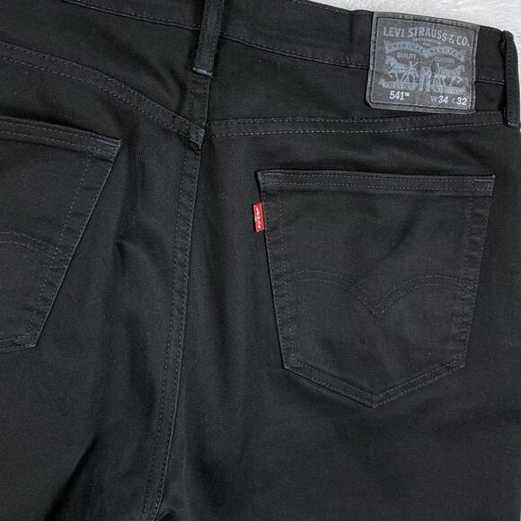Levis 541 Jeans Mens 34x32 (37x32) Solid Black Stretch Denim Classic Moto Rocker - Picture 1 of 10